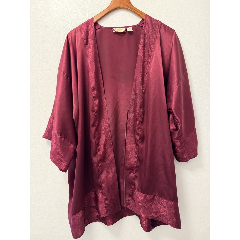 Vintage Victoria's Secret Gold Label 90s Red Burgundy Satin Kimono Robe One Size